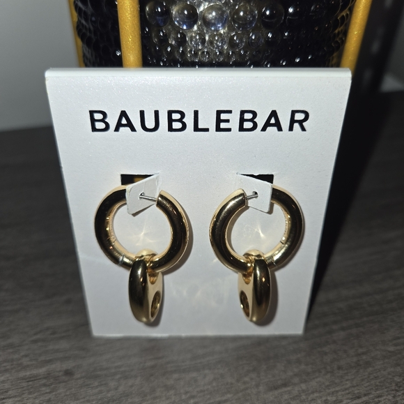 BaubleBar Jewelry - BaubleBar Gold Modern Hoop Earrings with Pearl Accent